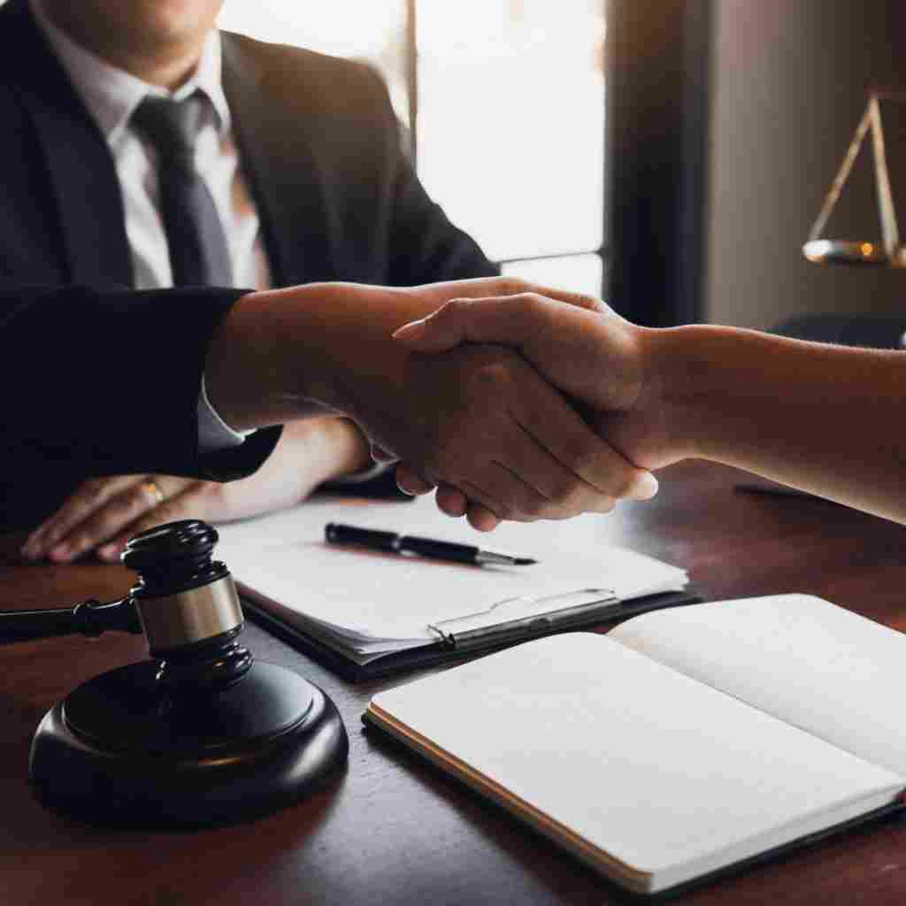 A justice scale sitting on an attorney's desk